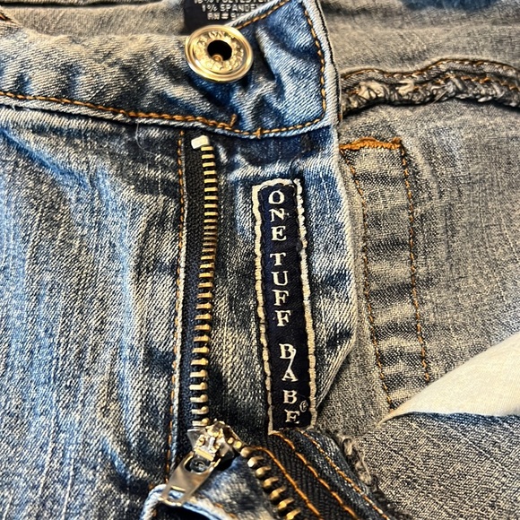 Vtg One Tuff Babe OTB Stretch Flare Leg Light Blue Jeans size 7/8 - Picture 5 of 11